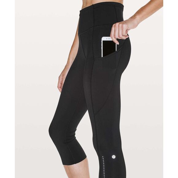 lululemon athletica Pants - Lululemon Fast Free Crop II Nulux 19" Pants High Rise Run Wicking Black Size 6